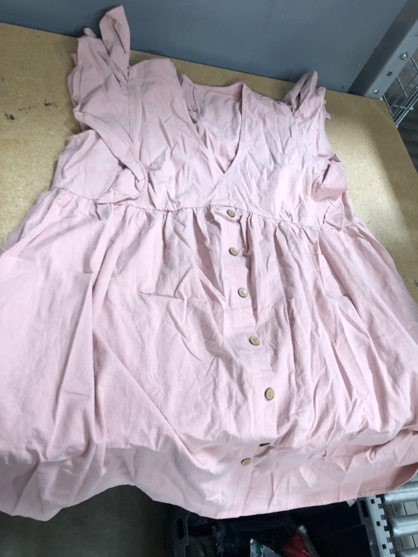 Photo 2 of D Pastizales Women's Summer Dress V Neck Ruffle Sleeve PINK SIZE XL.