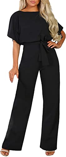 Photo 1 of Happy Sailed Women Casual Loose Short Sleeve Belted Wide Leg Pant Romper Jumpsuits XL
