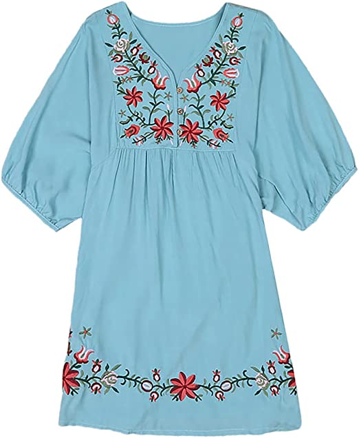 Photo 1 of ASHER FASHION Floral Embroidered Peasant Dressy Tunic Tops Blouses ONE SIZE.
