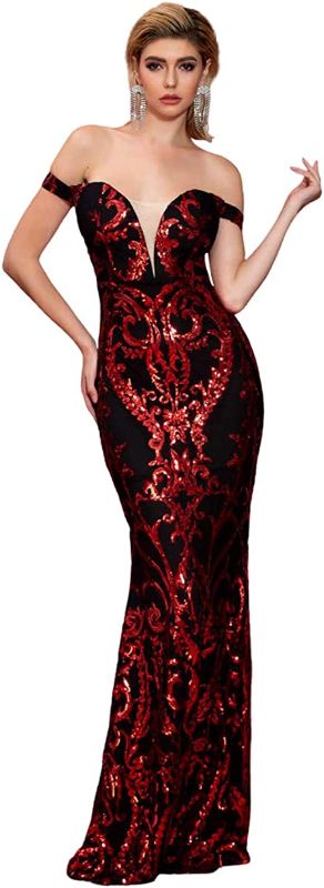 Photo 1 of Miss ord Sexy Long Sleeve Retro Party Dress Sequin Formal Maxi Dress, Elegant Mermaid Evening Prom Gown XL.

