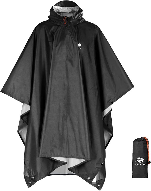 Photo 1 of Anyoo Waterproof Rain Poncho Lightweight Reusable Hiking Hooded Coat Jacket for Outdoor Activities
