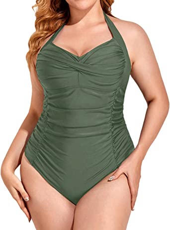 Photo 1 of  Plus Size Bathing Suit for Women One Piece Swimsuit Tummy Control Halter Tops for Women Swimwear 4XL.