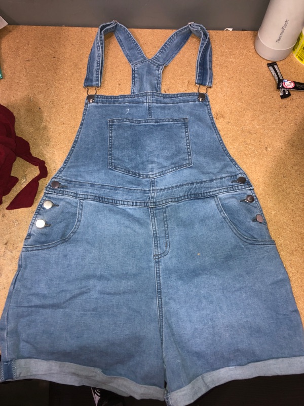 Photo 1 of BUNDLE OF 3 WOMENS CLOTHING ITEMS
DENIM OVERALLS SMALL, BURGANDY ROMPER LARGE, WHITE MATERNITY TOP (STAINED) MED