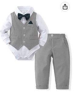 Photo 1 of DISAUR Baby Boy Clothes Toddler Boy Outfits, 4PC Gentleman Dress Romper + Vest + Pants + Bow Tie Cotton Suit Set 6-9 MONTHS