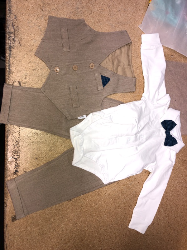 Photo 2 of DISAUR Baby Boy Clothes Toddler Boy Outfits, 4PC Gentleman Dress Romper + Vest + Pants + Bow Tie Cotton Suit Set 6-9 MONTHS