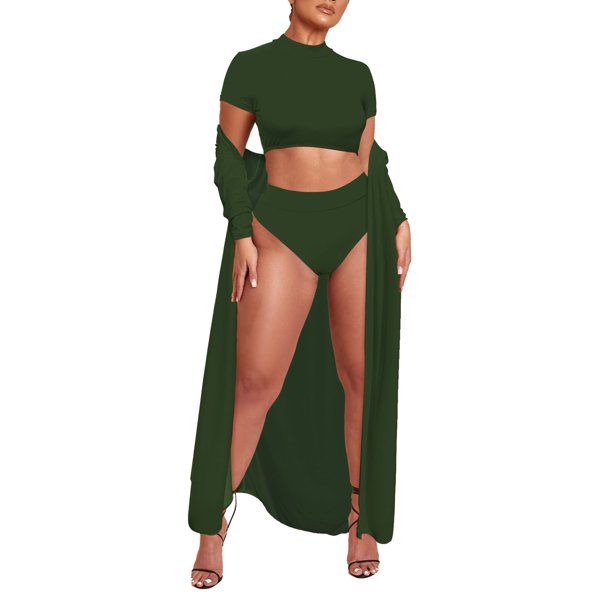 Photo 1 of Pink Queen Women's Solid 3 Pieces High Waist Bikini Maxi Swimsuit Cover up Army Green
SIZE XL