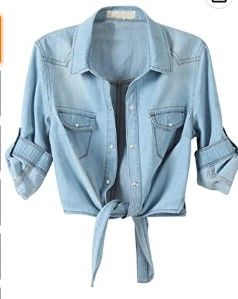 Photo 1 of Omoone Women's 3/4 Sleeve Denim Crop Top Tie Knot Shirt Cardigan
SIZE XS