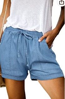 Photo 1 of ONLYSHE Womens Casual Drawstring Shorts Summer Elastic Waist Shorts Pocketed Pants