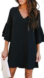 Photo 1 of BELONGSCI Women's Dress Sweet & Cute V-Neck Bell Sleeve Shift Dress Mini Dress
SIZE L