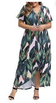 Photo 1 of ALLEGRACE Women Plus Size Maxi Dresses Snakeskin Wrap V Neck Summer Casual Flowy Long Dress SIZE 2XL