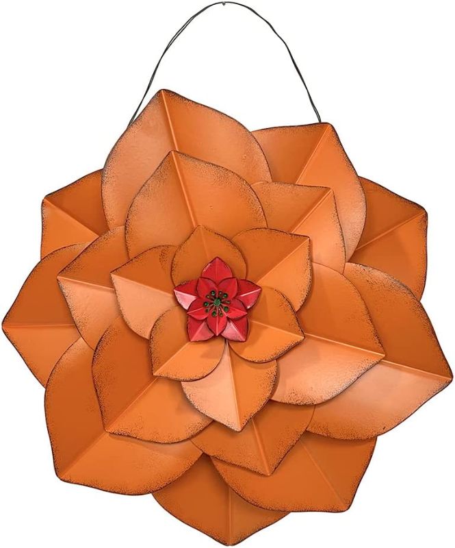 Photo 1 of PUPAN 13'' Metal Flower Decor for Indoor Outdoor Multiple Layer Flowers Wall Art 3D Hanging Decoration Garden Yard Balcony Fence Porch Patio Hallway Kitchen Living Room Bathroom Bedroom, Orange