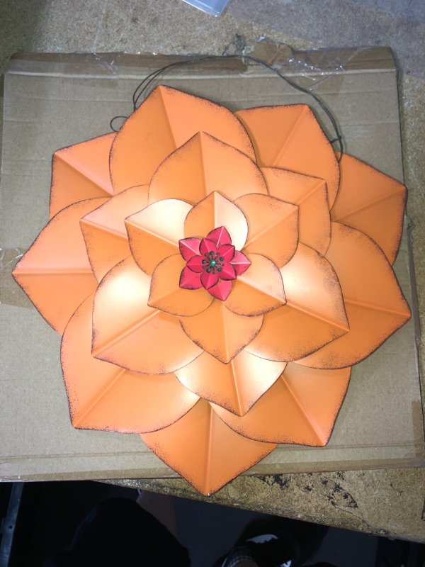 Photo 1 of PUPAN 13'' Metal Flower Decor for Indoor Outdoor Multiple Layer Flowers Wall Art 3D Hanging Decoration Garden Yard Balcony Fence Porch Patio Hallway Kitchen Living Room Bathroom Bedroom, Orange