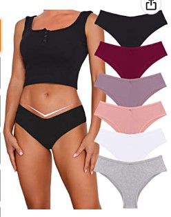 Photo 1 of CuteByte 6 Pack Womens Cotton Underwear Sexy Breathable High Cut Panties Low Rise Cotton Cheeky Hipster SIZE M