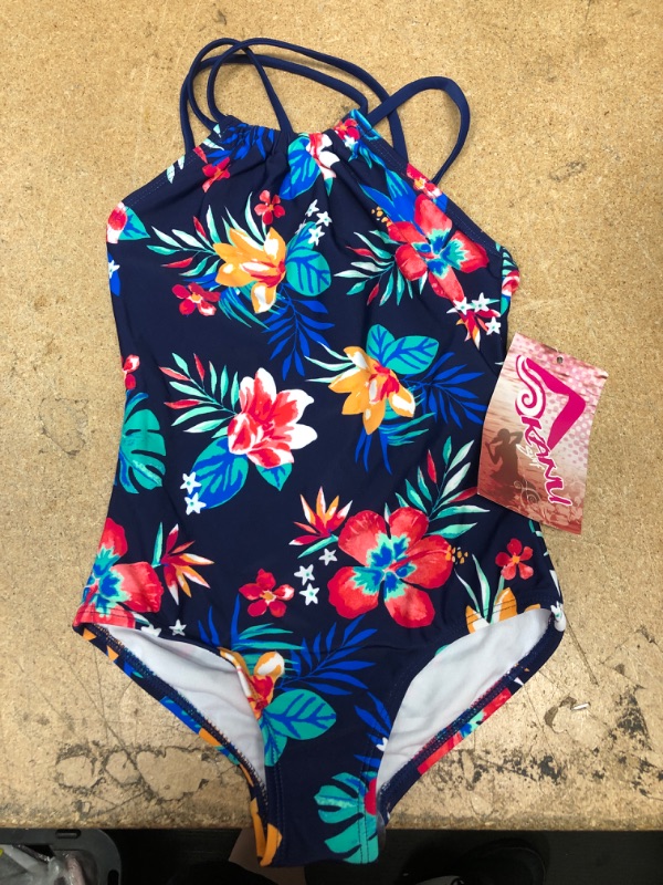 Photo 2 of Kanu Surf Girls' Jasmine Beach Sport Halter One Piece Swimsuit