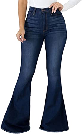 Photo 1 of CuteCherry Bell Bottom Jeans for Women Ripped Skinny Bell Bottom Raw Hem Denim Pants