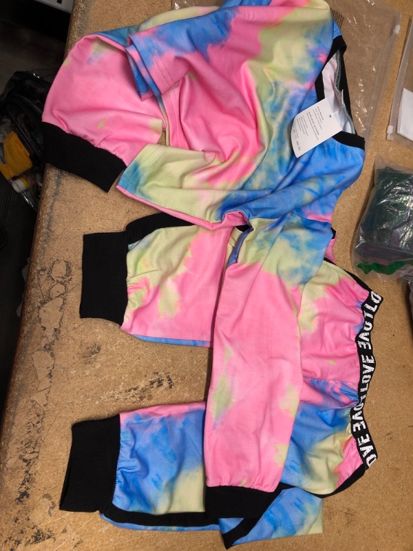 Photo 3 of Betusline Kids Girls Tie Dye Outfits, 2 Pieces Crop Tops + Pants Set