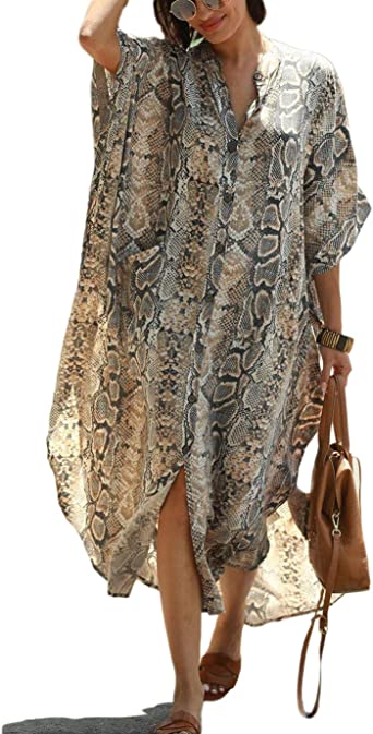 Photo 1 of Eddoyee Womens Long Bathing Suit Coverups Loose Plus Size Beach Kaftan Dresses