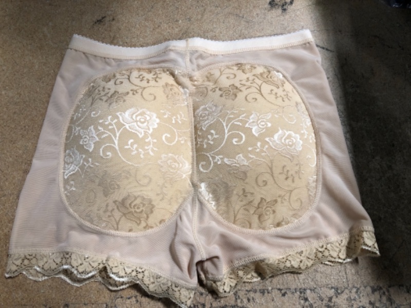 Photo 2 of Butt-lifting fake ass panties women's mid-waist lace padded buttocks pants,lace apricot, M
