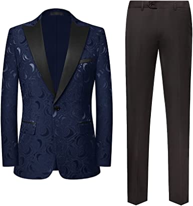 Photo 1 of LiveZou Mens 2 Piece Fit Suit Set?One Button Suit Jacket Formal Party Wedding Blazer Pants Slim Fit Sets (XL)
