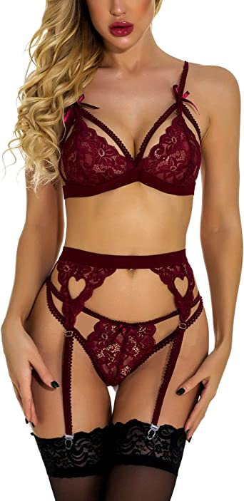 Photo 1 of RSLOVE Women Lingerie Sets with Garter Belt 3 Piece Lace Teddy Babydoll Bodysuit (XXL)
