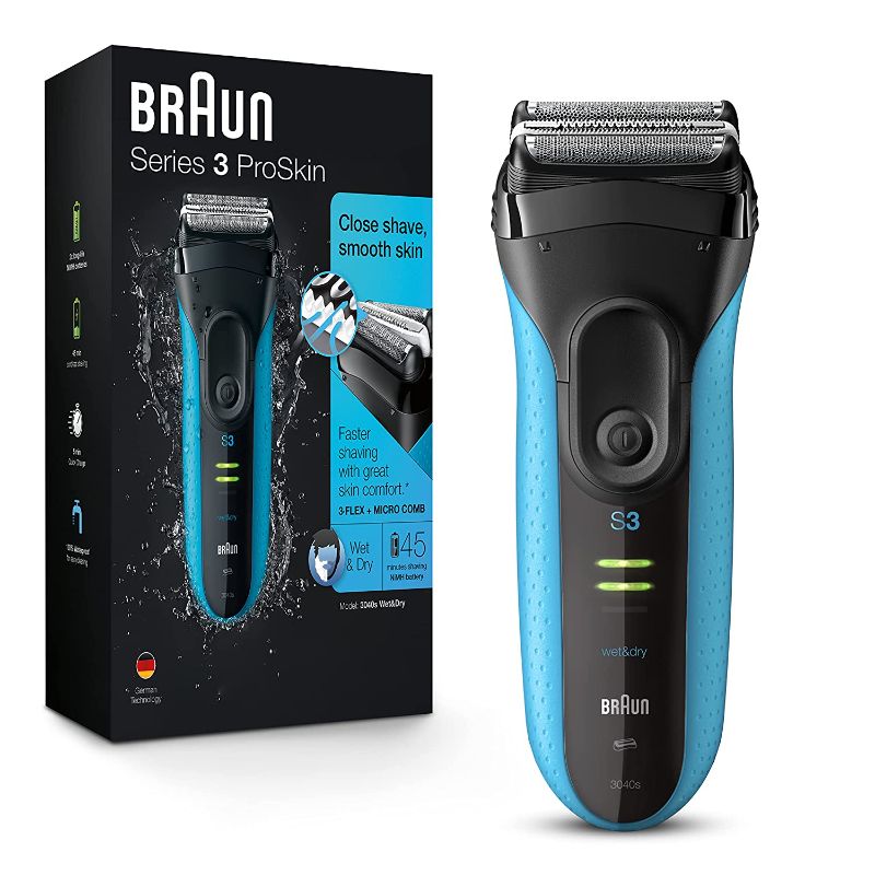 Photo 1 of Braun Electric Series 3 Razor with Precision Trimmer, Rechargeable, Wet & Dry Foil Shaver for Men, Blue/Black, 4 Piece
