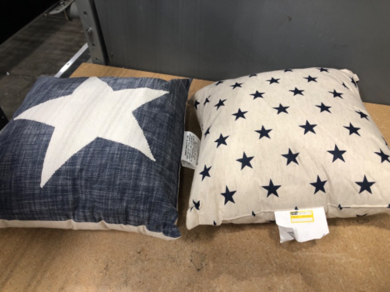 Photo 1 of (X2) Stars Square Throw Pillow Neutral/Blue - Threshold