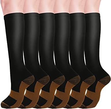 Photo 1 of 6 Pairs Compression Socks for Women & Men Circulation 20-30 mmHg Support for Medical, Running, Cycling, Hiking, Flight Travel
