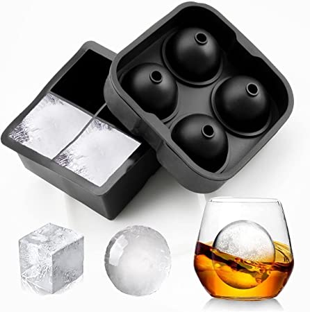 Photo 1 of 2 Pack Large Ice Cube Trays, incluing 4 Large Square Ice Cubes & 4 Large Round Ice Cubes, Silicone Giant Flexible Ice Maker with Lid for Whiskey Christmas Bourbon, Reusable and BPA Free
