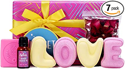 Photo 1 of Birthday Gift for Her Mystery Box, Bath Bomb Set for Women Rose Lavender Scent, 7PC Handmade Lazy Spa Accessories Bath Bombs, Essential Oil, Rose Petal, Bar. Best Friend Girl Mother Mum Teacher Toys
