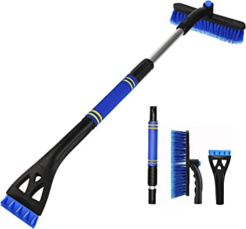 Photo 1 of 3-in-1 Extendable 25.2”-32” Car Accessories Snow Brush and Ice Scraper with Foam Grip, Brush Supports 360 Degree Rotation, Scratch-Free Snow Removal for Automotive SUV Truck Windshield (Blue) 2 pack 
