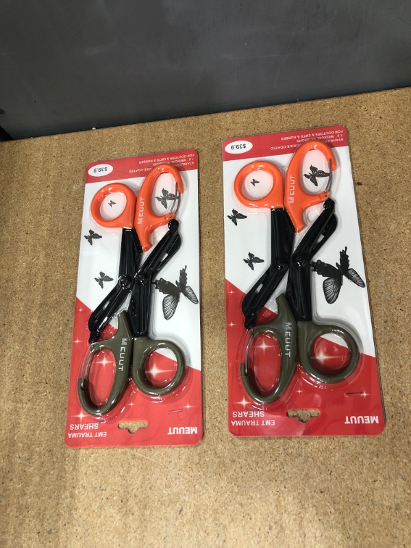 Photo 2 of 2 Packs of MEUUT Medical Scissor Trauma Shears with carabiner-7.5" Bandage Shear, Premium Quality bandage  Scissors Fluoride -Coated Stainless Steel EMT Scissor