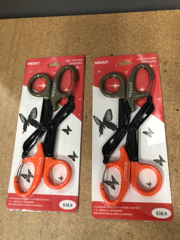 Photo 2 of 2 Packs of MEUUT Medical Scissor Trauma Shears with carabiner-7.5" Bandage Shear, Premium Quality bandage  Scissors Fluoride -Coated Stainless Steel EMT Scissor