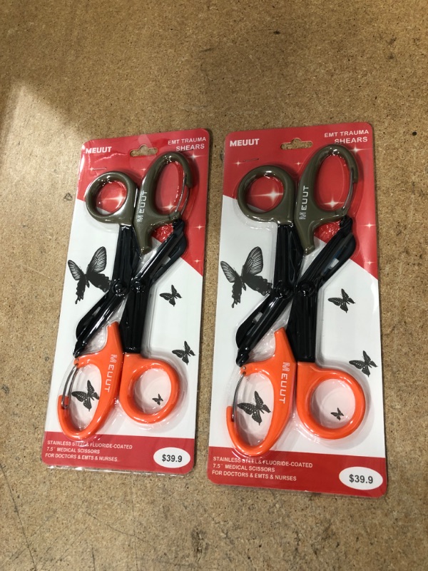 Photo 2 of 2 Packs of MEUUT Medical Scissor Trauma Shears with carabiner-7.5" Bandage Shear, Premium Quality bandage  Scissors Fluoride -Coated Stainless Steel EMT Scissor