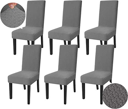 Photo 1 of JIATER Thick Stretch Chair Covers for Dining Room Washable Thick Chair Covers for Dining Room Washable Parsons Chair Covers for Kitchen, Hotel Party (6, Light Gray)