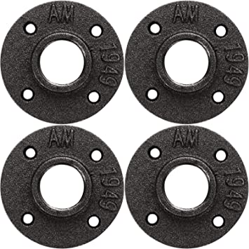 Photo 1 of HomiShare Floor Flange 1-1/4" Pipe Flange 4Pcs Industrial Malleable Iron Pipe Fittings with 4 Threaded Holes, Industrial Vintage Style Floor Flange for DIY Industrial/Home/ Decoration (4 Pack, 1-1/4")