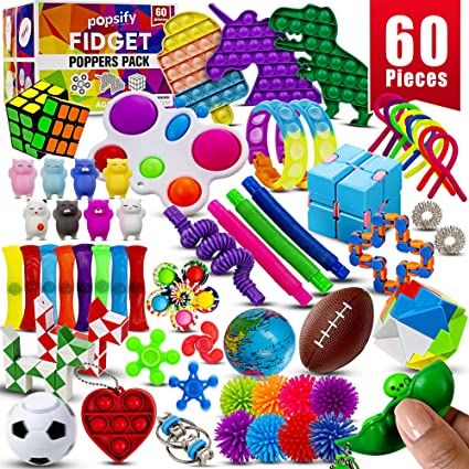 Photo 1 of (60 Pcs) Fidget Toys, Pop It Pop Its Fidgets Set, Adults Kids Party Favors Autism Sensory Toys Small Toy Bulk Pack Girls, Stress Mini Popit Box Autistic ADHD Carnival Treasure Classroom Prizes