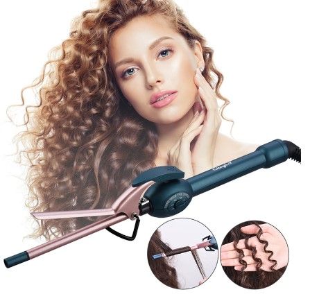 Photo 1 of CkeyiN Professional 9mm Curling Iron Tong Curling Wand Ceramic Barrel 6 Level Hair Curler With Heat Resistant Glove Styling Tool