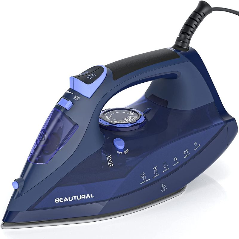 Photo 1 of BEAUTURAL Steam Iron with Precision Thermostat Dial, Ceramic Coated Soleplate, 3-Way Auto-Off, Self-Cleaning, Anti-Calcium, Anti-Drip