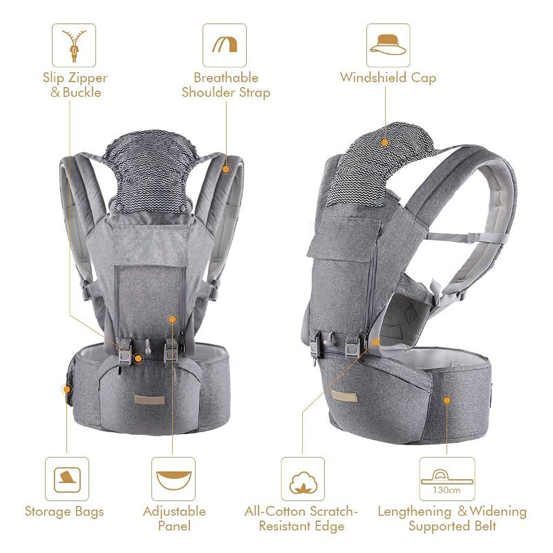 Photo 2 of alobeby Baby Carrier, 6-in-1 Carrier Newborn to Toddler, Wrap with Hip Seat Lumbar Support, Carriers for All Seasons ? Positions, Perfect Hiking Shopping Travelling, Grey, 1.95 Pound
