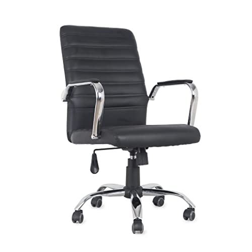 Photo 1 of Comfty Lumbar Support and Chrome Base Leather Office Chair, 37.6” - 41.53”, Black
