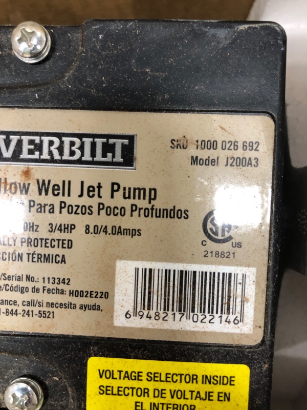 Photo 3 of ***PARTS ONLY*** Everbilt 3/4 HP Shallow Well Jet Pump by Everbilt

