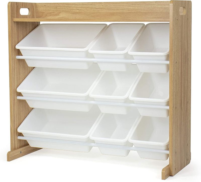 Photo 1 of Humble Crew, Natural Wood/White Toy Organizer with Shelf and 9 Storage Bins