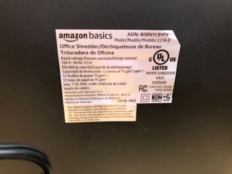 Photo 4 of Amazon Basics 12 Sheet Micro-Cut Paper,Credit Card and CD Shredder for Office/Home