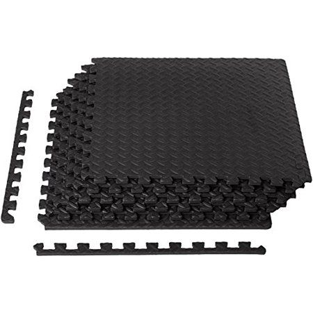 Photo 1 of Basics Foam Interlocking Exercise Gym Floor Mat Tiles - Pack of 6, 24 X 24 X .5 Inches, Black
