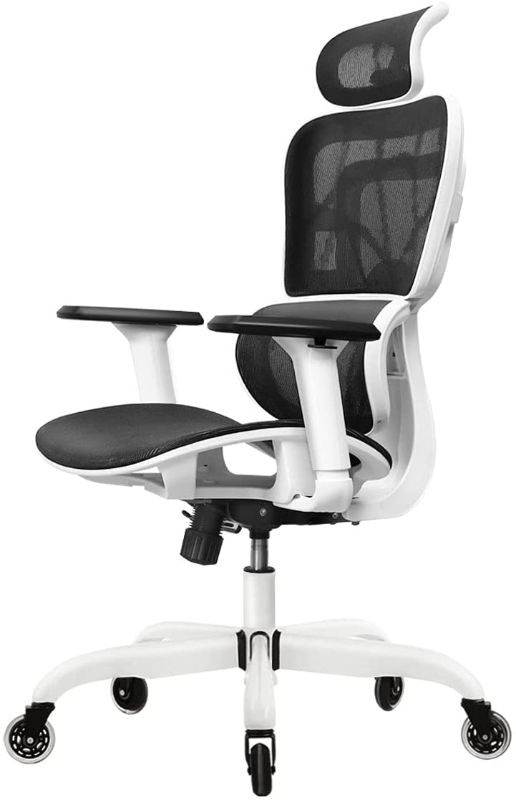 Photo 1 of Office Chair, FelixKing Ergonomic Desk Chair with Adjustable Headrest and Armrests Lumbar Support and Roller Blade Wheels Reclining High Back Mesh Computer Chair (White)
