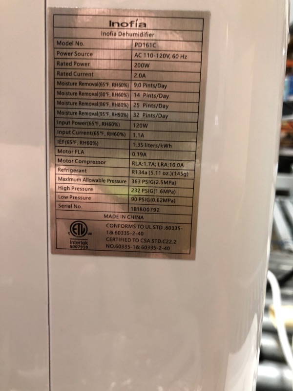 Photo 6 of 30 Pint 1,500 Sq Ft Smart Dehumidifier Intelligent Humidity Control | Inofia PD161C