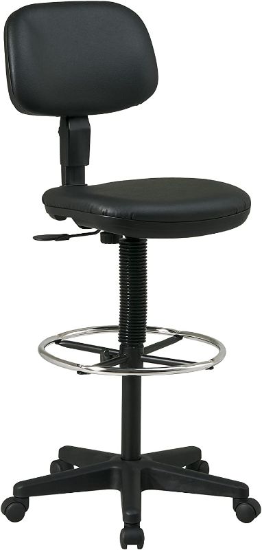 Photo 1 of Office Star Sculptured Vinyl Seat and Back Pneumatic Drafting Chair with Adjustable Chrome Foot ring, Black
