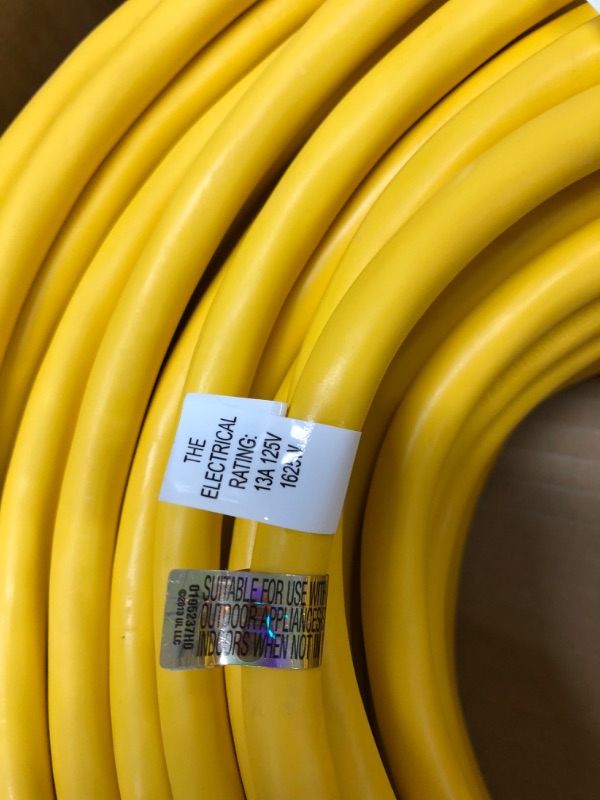 Photo 3 of 200 Foot Lighted Outdoor Extension Cord - 12/3 SJTW Heavy Duty Yellow Extension Cable with 3 Prong Grounded Plug for Safety - Great for Garden and Major Appliances
