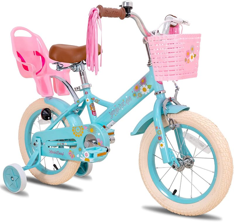 Photo 1 of JOYSTAR Little Daisy Kids Bike for 2-7 Years Girls with Training Wheels & Front Handbrake 12 14 16 Inch Princess Kids Bicycle with Basket Bike Streamers Toddler Cycle Bikes, Blue Pink White