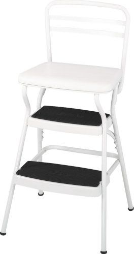 Photo 1 of  Cosco Retro 34 Vinyl Counter Chair / Step Stool with Lift-up Seat, Bright White (11130WHTE) | Quill
